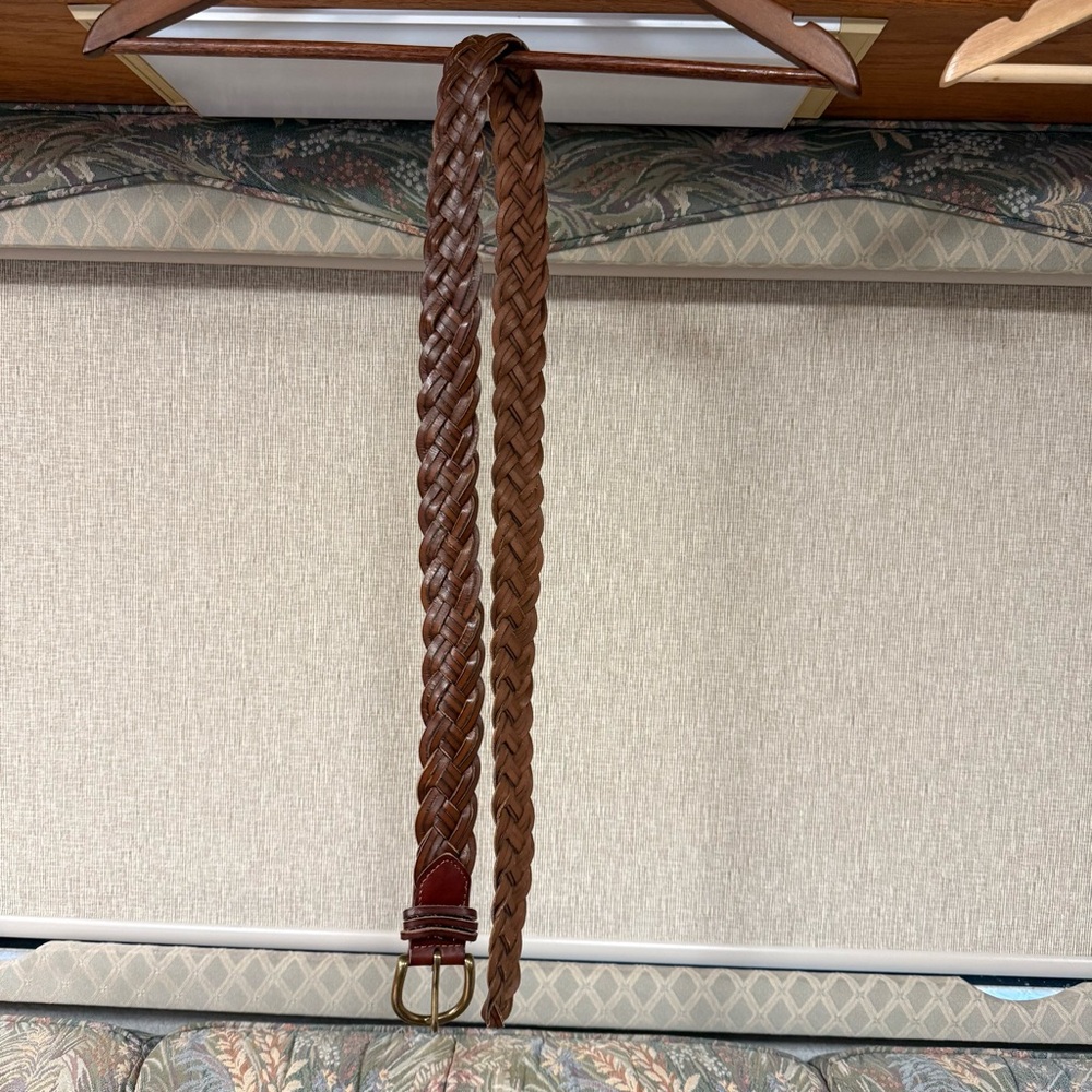 J. Crew Brown Braided Leather Belt with Gold Buckle